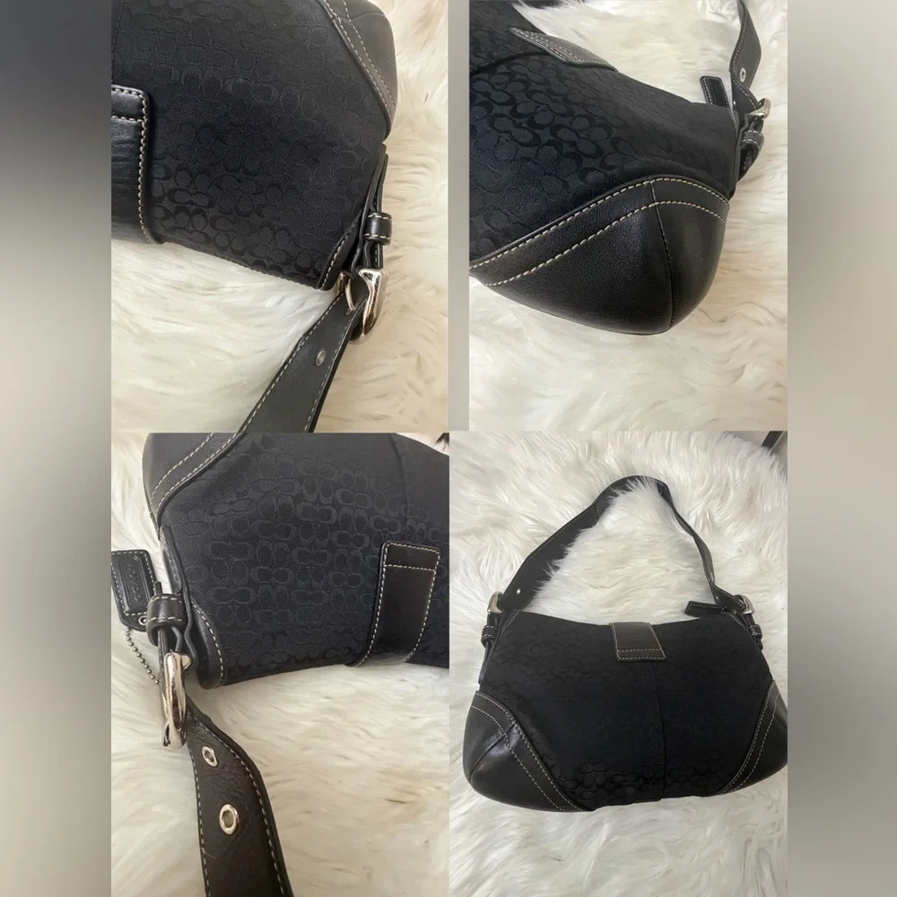 VTG Coach 6818 Soho Demi Shoulder Bag Black Signature C Jacquard Canvas Leather